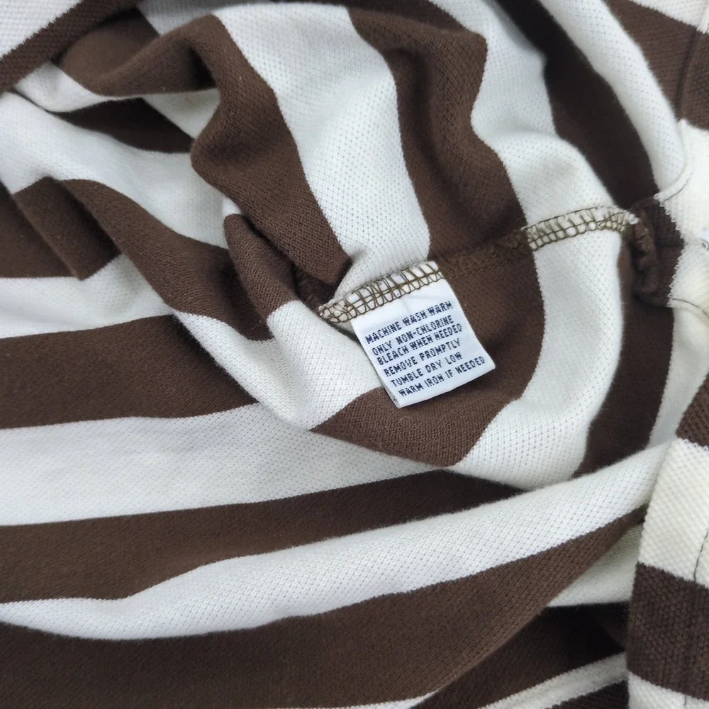 VTG Polo Ralph Lauren Polo Shirt XL Brown Cotton Striped Short Sleeve Y2K Preppy